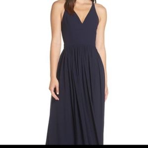 LULUS - Everlasting Beauty Lace Back Chiffon Gown. Navy Blue